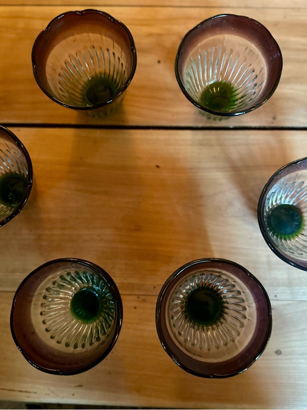 Six (6) Anthropologie Purple and Green Rippled Glass Tumbler - Picture 6 of 11